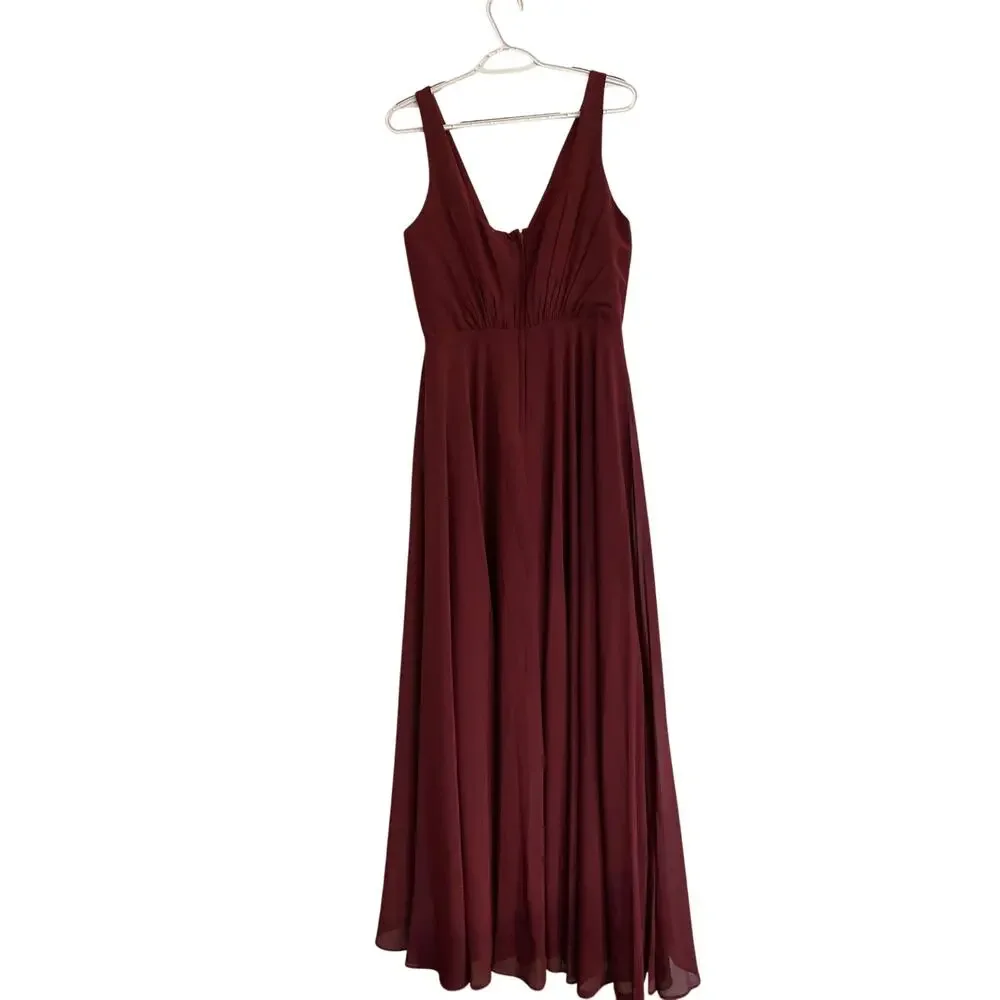 Celebrate Studio Burgundy Chiffon Maxi Dress Size 12 Formal Evening Bridesmaid - Picture 3 of 5